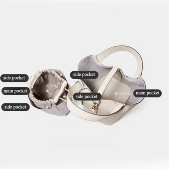 Elegant Genuine Leather Bucket Bag with Lock — 5 Colors Available - Picture 6 of 16